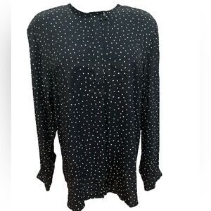 80s CONDOR DARK NAVY & WHITE DITZY PRINT COLLARLESS DBL PLEATED MINIMALIST SZ 8